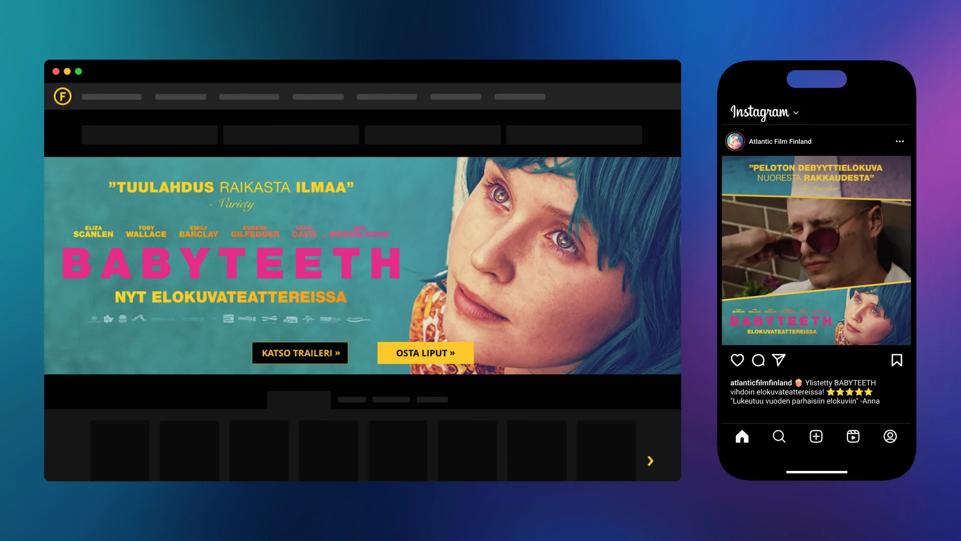 Display-bannerit ja somemainokset Babyteeth-elokuvan kampanjalle