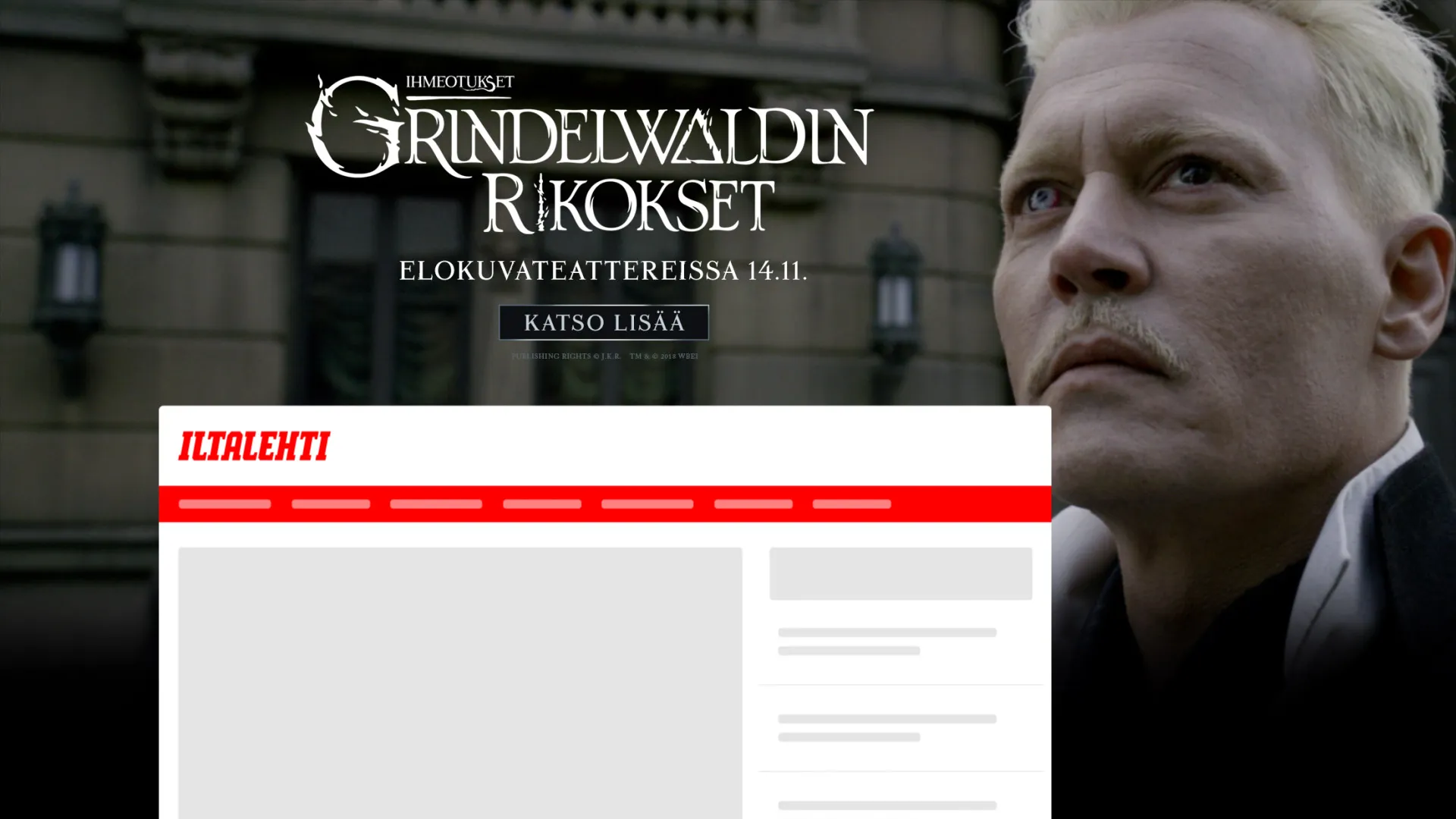 Videotapetti-mainos Ihmeotukset: Grindelwaldin rikokset -elokuvalle Iltalehti.fi:ssä
