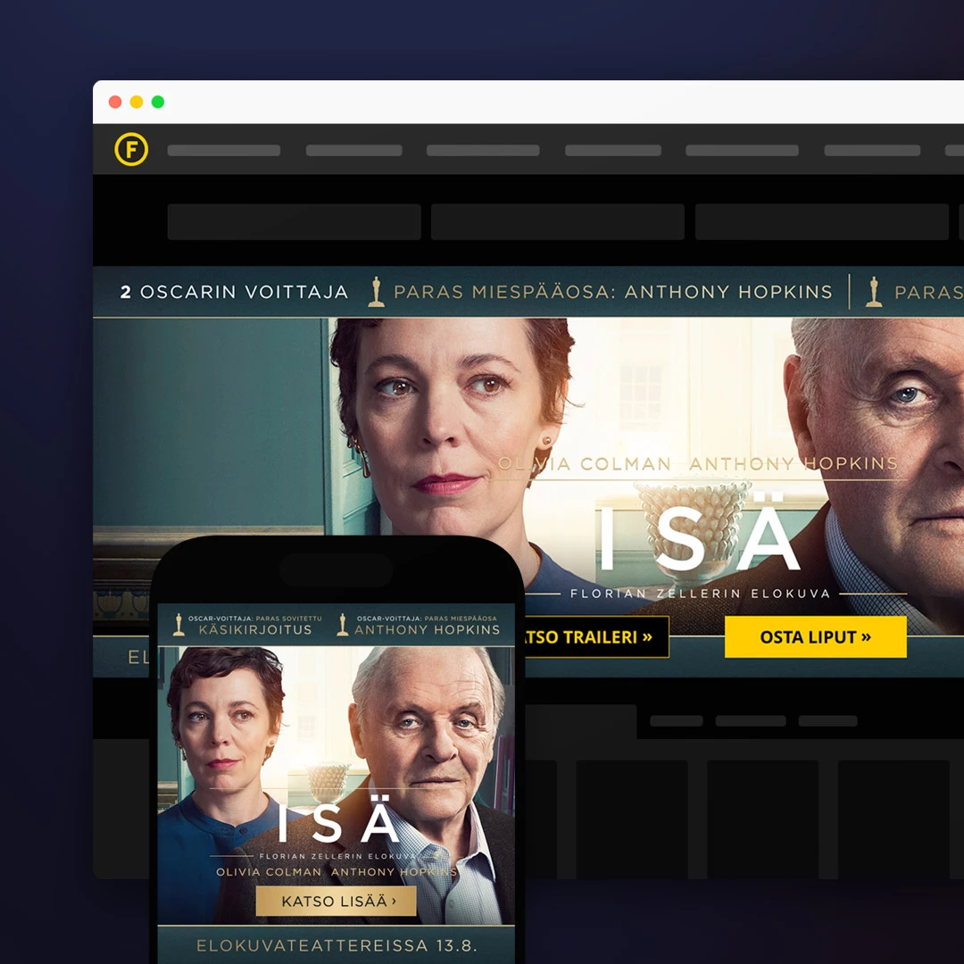 Display-mainoksia Isä-elokuvalle Finnkino.fi:ssä
