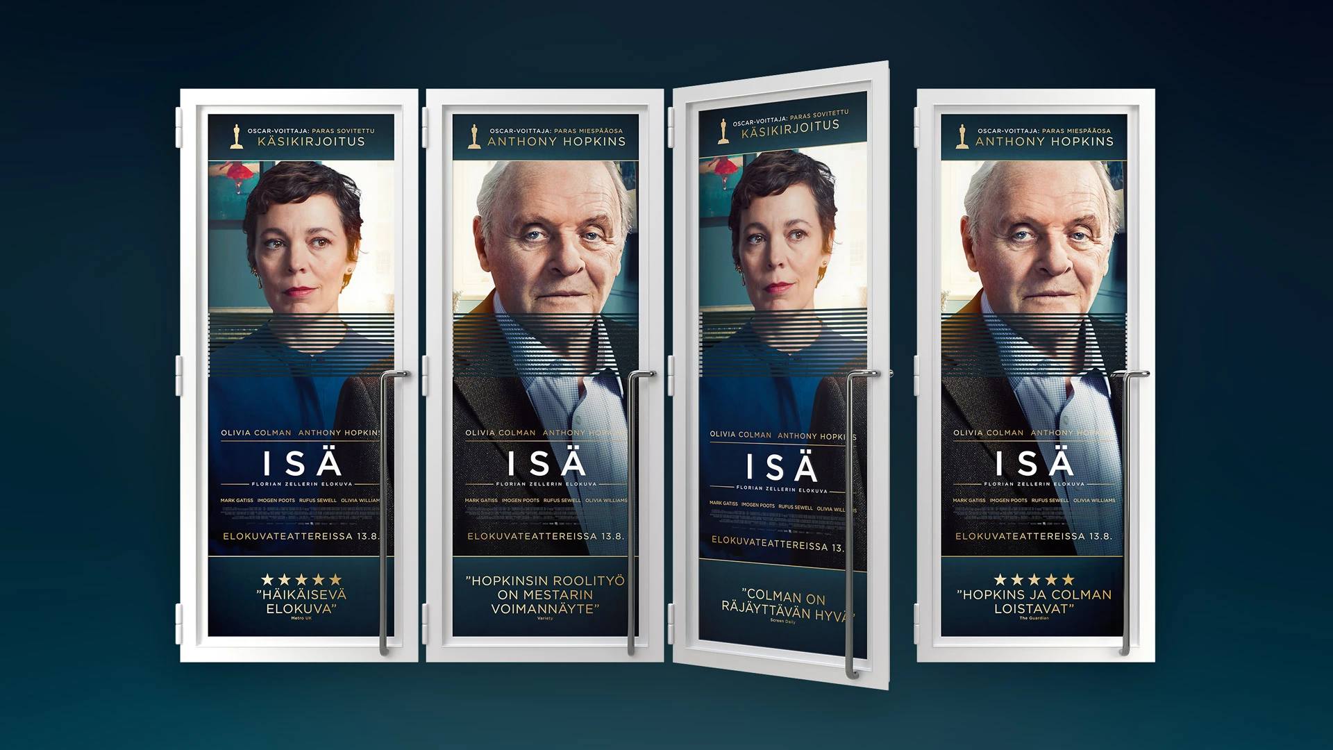 Oviteippausmainos Isä-elokuvalle Finnkino Tennispalatsissa