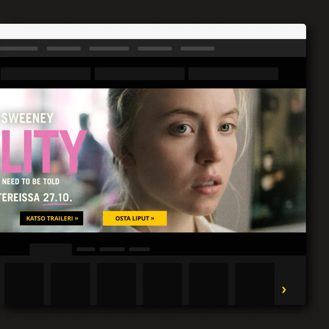 Hero-videobanneri Reality-elokuvalle Finnkino.fi-sivustolla