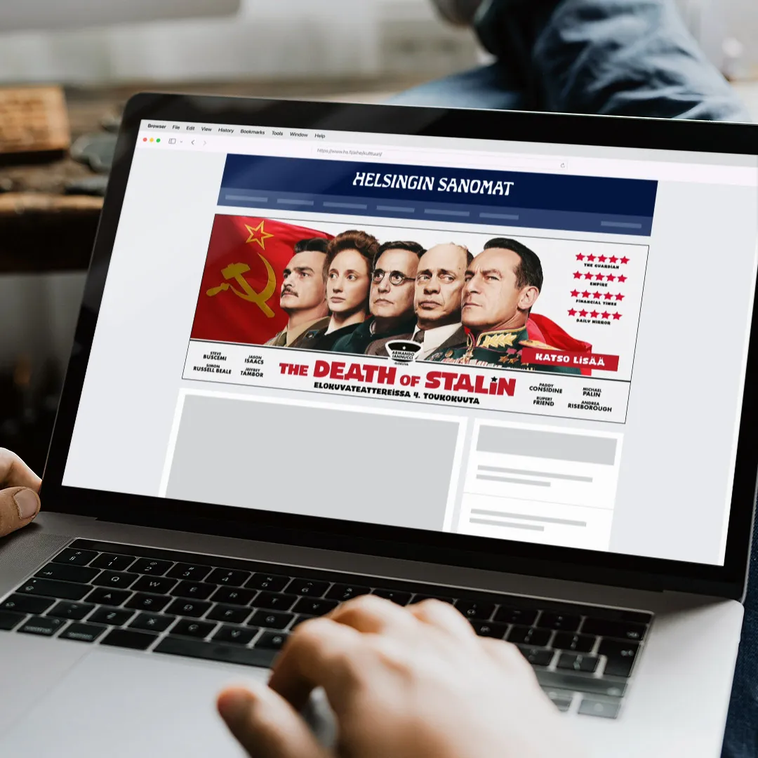 Desktop-videoparaati The Death of Stalin -elokuvalle Sanoma Mediassa