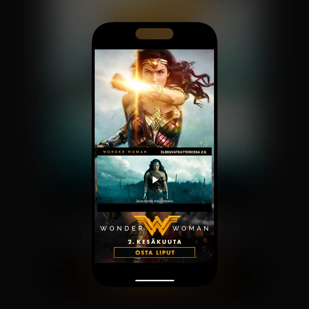 Responsiivinen video display-mainos Wonder Woman -elokuvalle